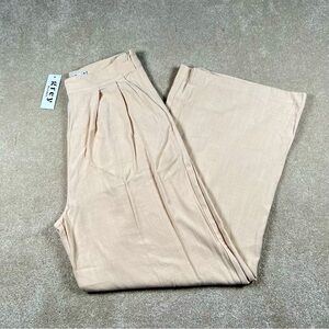 Grey Bandit Beige Linen Blend Lightweight Wide Leg Pleated Dress Pants Women's M